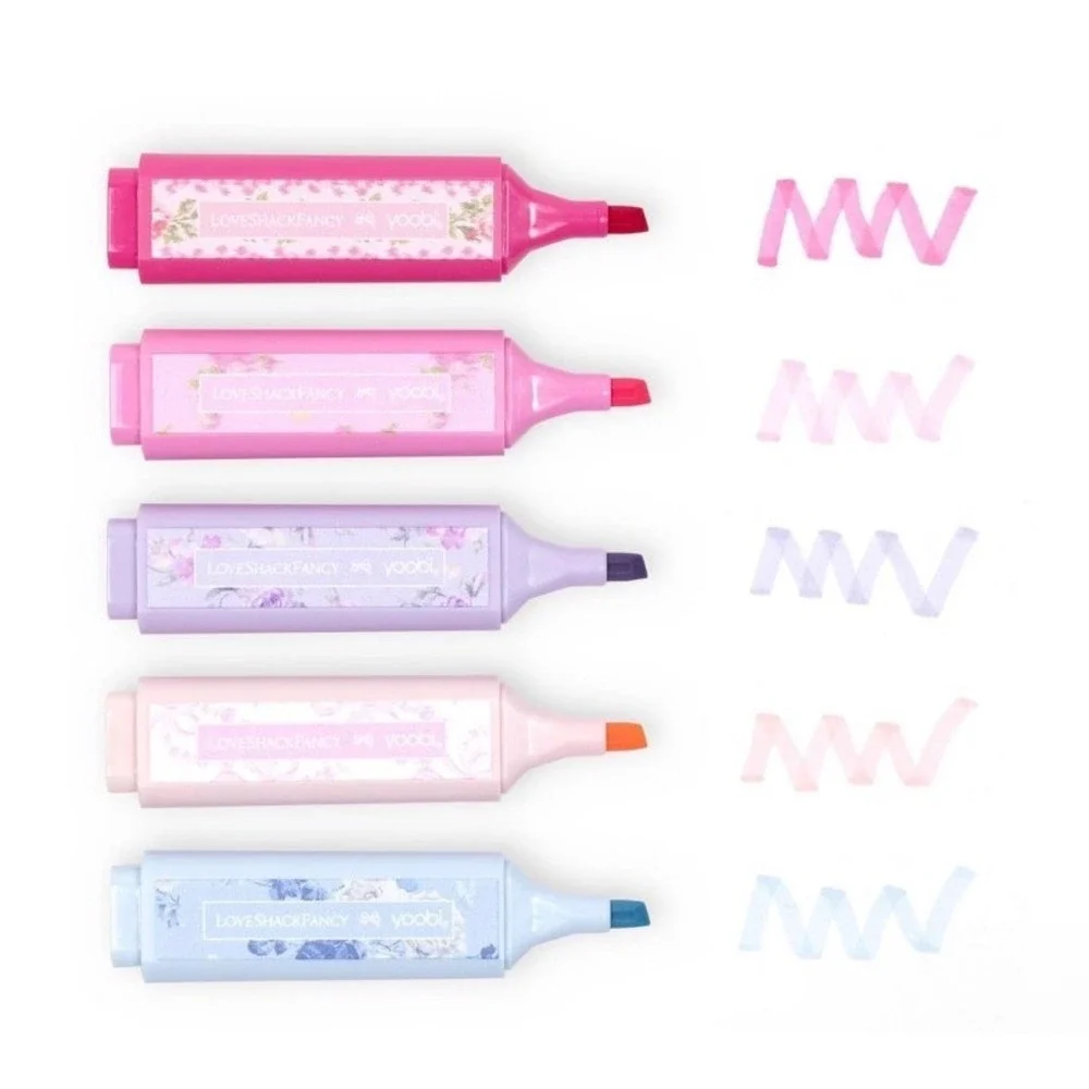 LoveShackFancy x Yoobi 5 Pack Highlighters Floral Chisel Tip Multicolor Inks NEW
